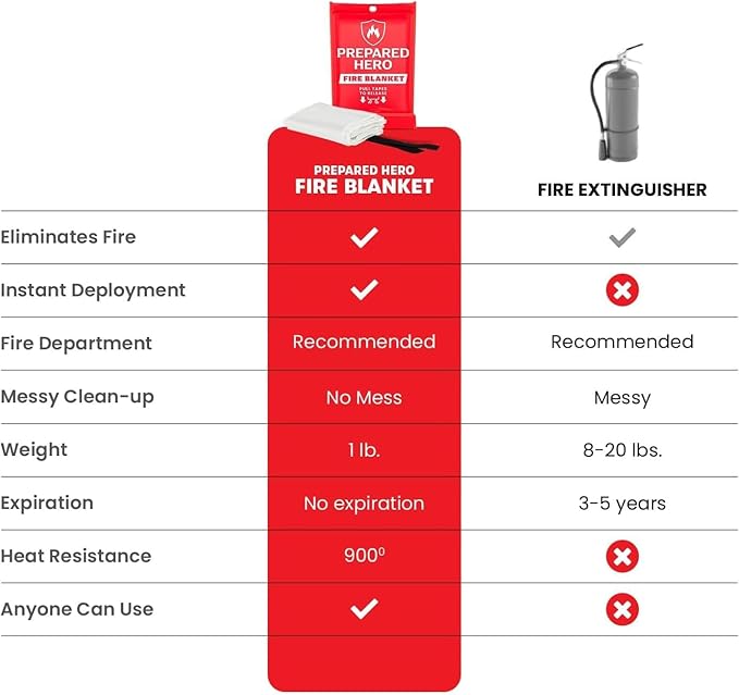 Prepared Hero Emergency Fire Blanket XL - 1 Pack - Fire Suppression for Kitchen, 47" x 71" Fiberglass Fire Blanket for Home
