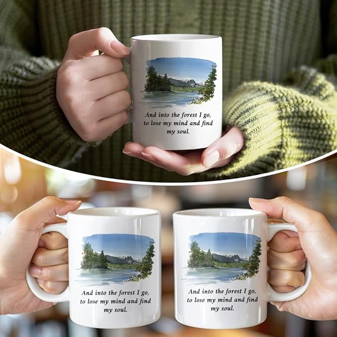 RZHV And Into The Forest I Go To Lose My Mind And Find My Soul 11 Oz Novelty Mug, Funny Landscape Coffee Mug for Camp Lover, Hiking Gifts for Nature Lover, Adventure Gifts for Hiking Lover