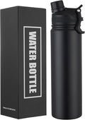 Insulated Water Bottle 24oz, Stainless Steel Double Wall Vacuum Sports Flask with 2-in-1 Straw & Chug Lid, BPA-Free, Leak Proof, Keeps Cold 24H for Travel Gym School