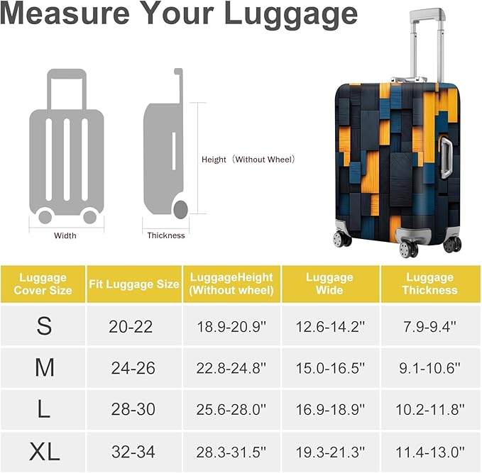 ANNA QUEEN Dark Geometric Wood Luggage Cover, Modern Abstract Suitcase Protector for 32-34 Inch Bags