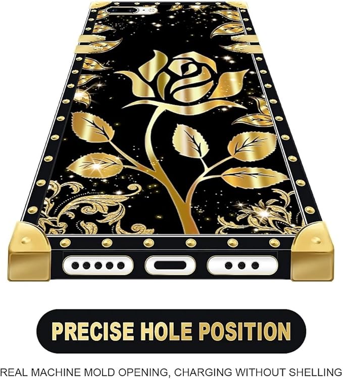 Compatible with iPhone 8 7 SE Case, Shine Gold Rose Luxury Golden Decoration for Girl Women Soft TPU Shockproof Protective Hard PC Back for iPhone 8 7 SE
