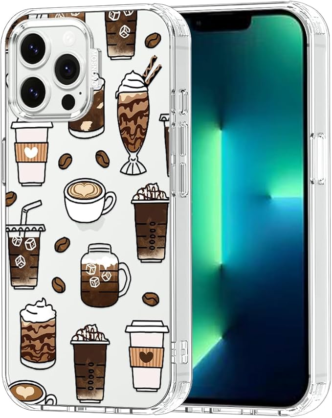 MOSNOVO Case for iPhone 13 Pro Max, [Buffertech 6.6ft Military-Grade Drop Protection] [Anti Peel Off Tech] Clear TPU Bumper Phone Case Cover Design - Coffee