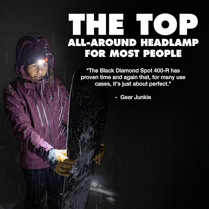 BLACK DIAMOND Spot 400-R Rechargeable Headlamp | 400 Lumens, Dimmable | Micro-USB Charging | Waterproof & Compact | Camping, Hiking, Running | Graphite