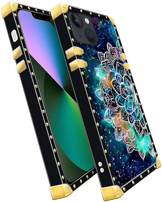 Compatible with iPhone 13 Case, Starry Sky Colourful Mandala Luxury Golden Decoration for Girl Women Soft TPU Shockproof Protective Hard PC Back for iPhone 13