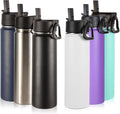 Volhoply 24oz Insulated Water Bottle With Straw Bulk 6 Pack,Metal Wide Mouth Water Bottles With Handle Lid Keep Cold,Reusable Double Wall Cups,Powder Coated Sport Bottle For Holder(Mix,6 Count)