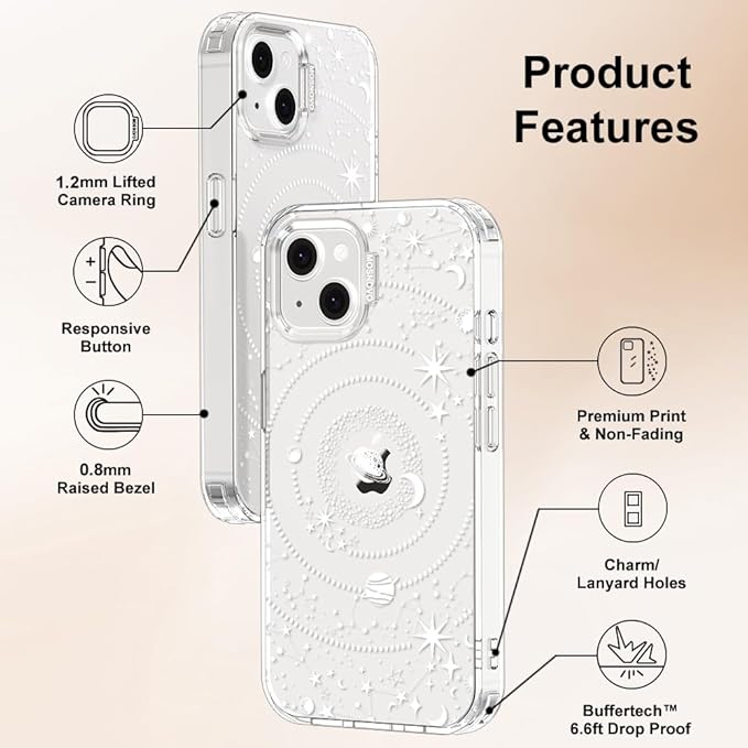 MOSNOVO for iPhone 13/14 Case | Military Grade 6.6ft Drop Tested | Clear with Galaxy Design