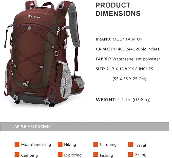 MOUNTAINTOP 25L/40L Hiking Backpack,Lightweight Travel Backpack for Men Women Outdoor Backpacking, Camping