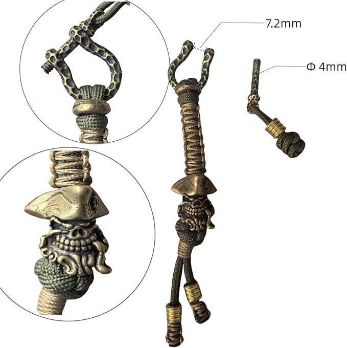 Handmade Lanyards with Brass Beads – Paracord 550 Survival Gear Leash for knives, Outdoor, and EDC Tools