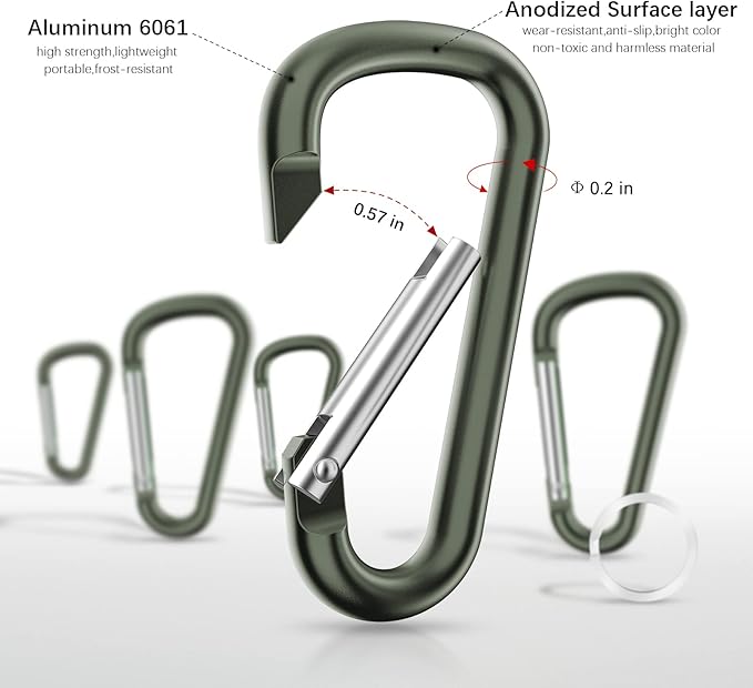 sprookber 2.28" Small Carabiner Clip Keychain, D Ring Caribeaner Clip, Key Clip Caribeener Multipurpose, Set of 20 Pack