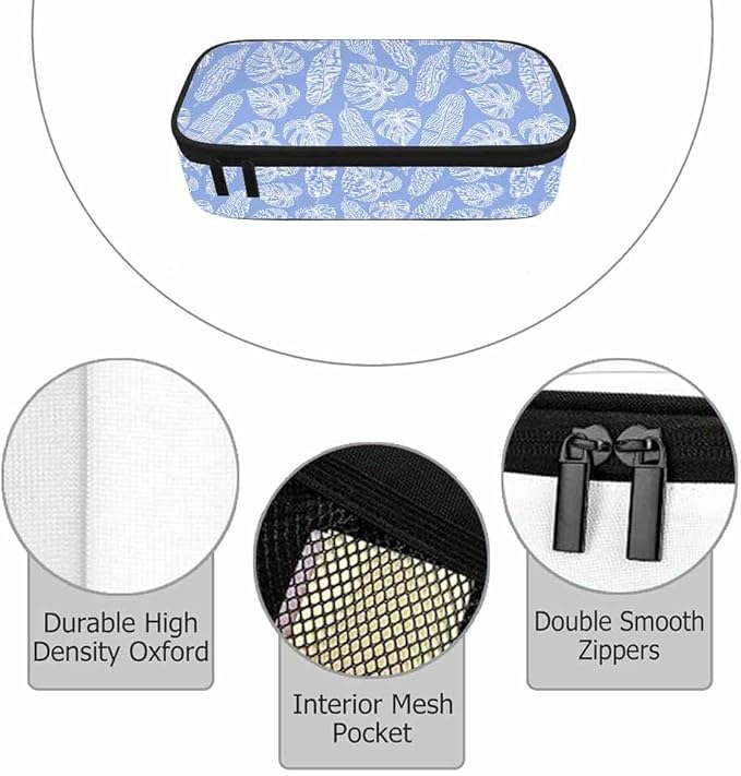 Blue Leaves Pencil Case Tropical Palm Summer Nature Tree Exotic Pencil Bag Pen Markers Pouch Holder Organizer for Boy Girl School Students