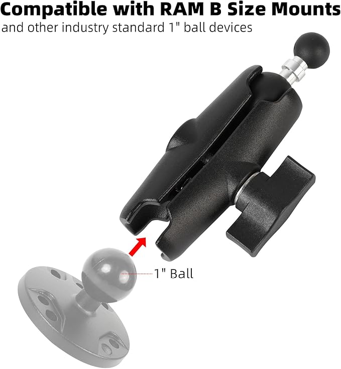 1 inch to 17mm Ball Adapter with 3.54" Medium Double Socket Arm, Compatible with RAM B Size Mounts, Fits Garmin GPS Mount and 17mm Swivel Ball Mounting Phone Holders