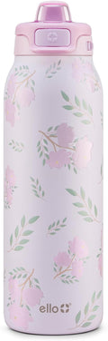 Ello Pop & Fill 32oz Stainless Steel Water Bottle with QuickFill Technology, Double Walled and Vacuum Insulated Metal, Leak Proof Locking Lid, Straw and Chug, Reusable, BPA Free, Blossom Bliss