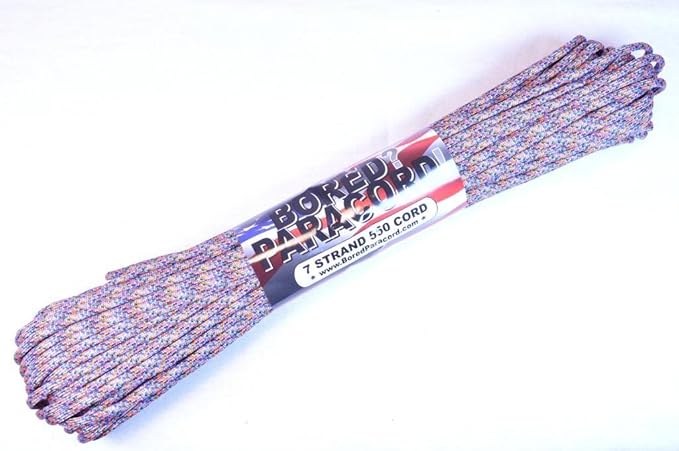 BORED? PARACORD! 550 lb Paracord – Ideal for Crafting, DIY Projects, Camping, Military & Active Outdoors – 300+ Colors – Tactical Parachute Cord Type III – Strong - Rainbow 50 Feet