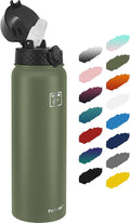 Fanhaw 32 oz Insulated Stainless Steel Water Bottle with Straw Lid, Leakproof Sports Bottle for Men, Women & Teens (Olive Green)