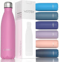 WATERSY Stainless Steel water bottles,17oz/500ml Insulated Water Bottles,Gloss Pink metal water bottle Keeps Drink Cold and Hot,BPA Free kids water bottles for School,Gym,Travel,Sports