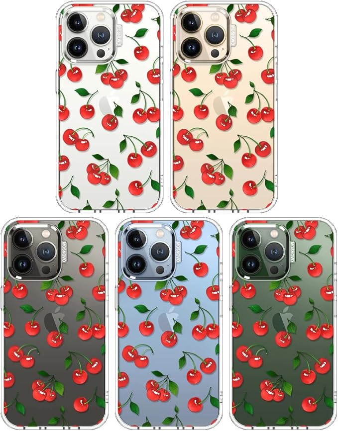 MOSNOVO Case for iPhone 13 Pro, [Buffertech 6.6ft Military-Grade Drop Protection] [Anti Peel Off Tech] Clear TPU Bumper Phone Case Cover Design - Cute Cherry