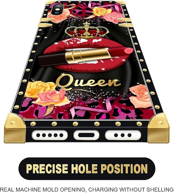 Compatible with iPhone Xs Max Case, Queen Lip Crown Leopard Print Luxury Golden Decoration for Girl Women Soft TPU Shockproof Protective Hard PC Back for iPhone Xs Max