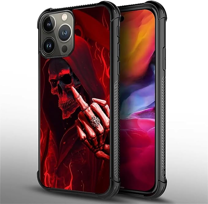 for iPhone 15 Pro Max Case, Gestures Funny Skull Pattern Graphic Design Girl Boy Soft Silicone Hard Acrylic Shock Protection for iPhone 15 Pro Max