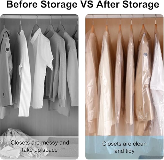BEISHIDA 50PCS 60 Inch Plastic Garment Bag-Plastic Clear Dry Cleaner Laundry Bags for Clothes Cover, Hanging Clothes Storage for Long Dresses Skirt Coat Suit Shirt Jacket