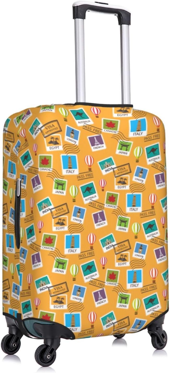 World Map & Stamps Print Elastic Luggage Cover, Suitcase Protector For Travel (Fits 18-21 Inch Luggage)