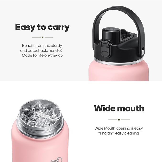 64oz Half Gallon Insulated Water Bottle with 2-in-1 Lid (Chug & Straw), Double Walled Vacuum Stainless Steel Water Bottles, Wide Mouth Leakproof Insulated Jug with Straw