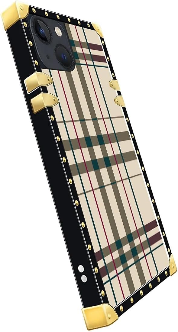 Compatible with iPhone 13 Case, Black Red Beige Stripes Luxury Golden Decoration for Girl Women Soft TPU Shockproof Protective Hard PC Back for iPhone 13