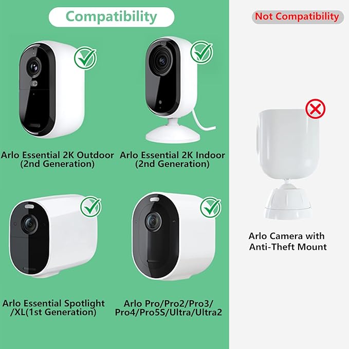 2Pack Adjustable Mount for Arlo Essential 2K Indoor/Outdoor(2nd Generation), for Arlo Pro 5S/Pro 4/Pro 3/Pro 2/Pro/Arlo Ultra2/Ultra/Arlo Essential Spotlight Camera, No-Drill Security Wall Mount