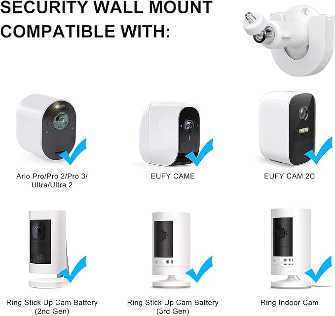 2pack Strong Adhesive Wall Mount +Adjustable Indoor/Outdoor Security Wall Mount Compatible with Arlo Pro/Pro 2/Pro 3/Ultra/Ultra 2,Ring Indoor Cam(1st Gen) , eufyCam E/2C