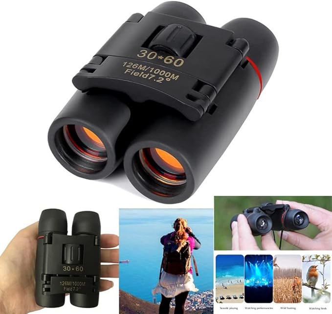 30x60 Portable Mini Binoculars, Wide View Angle Folding Binoculars Telescope with Low Light Night Vision for Outdoor Bird Watching Camping Hiking Traveling