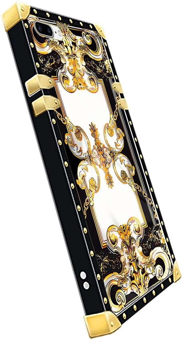 Compatible with iPhone 8 Plus 7 Plus Case, Gold Grain Flowers Luxury Golden Decoration for Girl Women Soft TPU Shockproof Protective Hard PC Back for iPhone 8 Plus 7 Plus