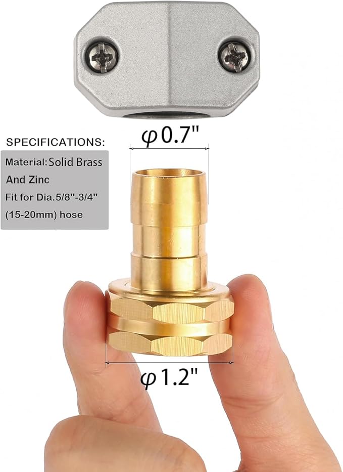 Garden Hose Repair Kits, 2 Pack Brass Water Hose Connector, Fit 3/4" and 5/8" Garden Hose, Female Hose End Repair Fittings Replacement, Hose Mender Kit