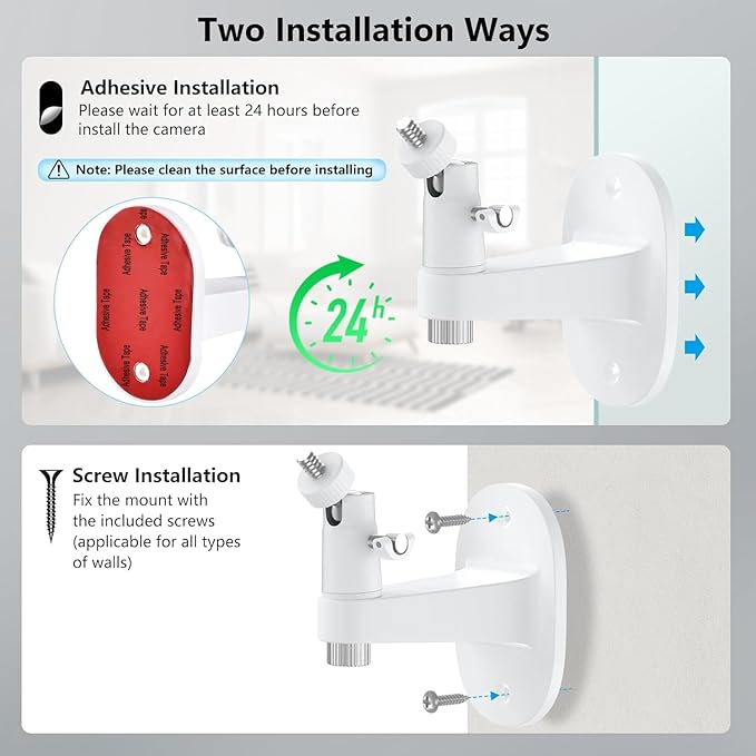 2Pack Ring Camera Wall Mount for Ring Stick Up Cam & Ring Outdoor Cam Plus, 360 Degree Adjustable No Drilling Mount for Ring Outdoor Indoor Camera(White)
