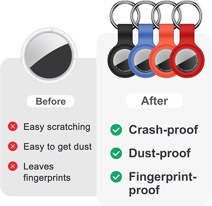 Linsaner Case for AirTag 2nd Gen (2026) & 1st Gen, Silicone Holder Keychain Key Ring, Protective Cover for Air Tags, GPS Finder Accessories for Bags, Pets, Kids, Luggage, Black/Sky Blue/Orange/Red