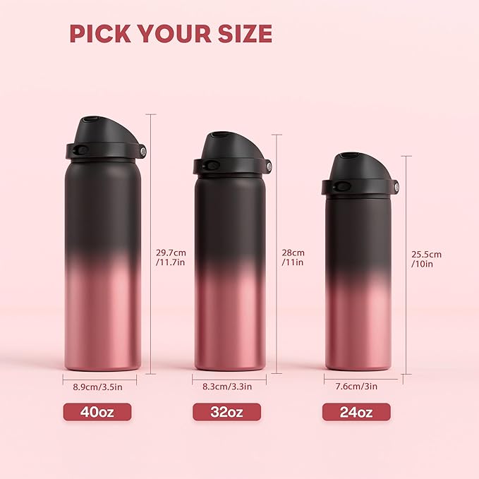 POWCAN 24 oz Stainless Steel Water Bottle: 2-in-1 Push-Button Spout & Quick-Flip Straw, Leakproof, Keep Cold 24Hrs, Fits Car Cup Holder, Insulated Water Bottle for Sports, Travel, School, Gift (Queen)