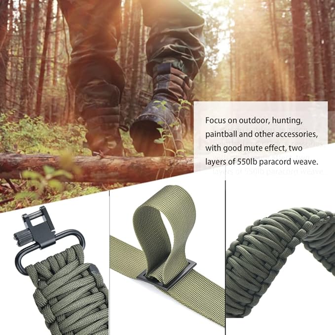 Double Braide 550LB Shotgun Sling 2 Point Paracord Rifle Sling,Non-Slip Traditional Adjustable Gun Sling for Hunting Shooting Camping