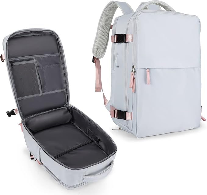 coowoz Travel Backpack For Women Men Airline Approved,Carry On Backpack,Large Hiking Backpack Waterproof Outdoor Sports Rucksack Casual Daypack Fit 15.6 Inch Laptop Backpack Grey College Backpack