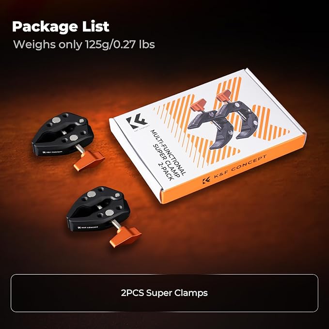 K&F CONCEPT 2 Pack Camera Mount Clamp, Super Crab Clamp with 1/4" Thread Holes for Round Pipe Flat Surface, Monitors, LED Lights, and Other Photographic Accessories