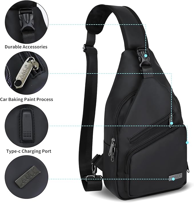 AMJ Crossbody Sling Bag Men Women, Casual Shoulder Backpack, Chest Daypack Satchel for Hiking Travel