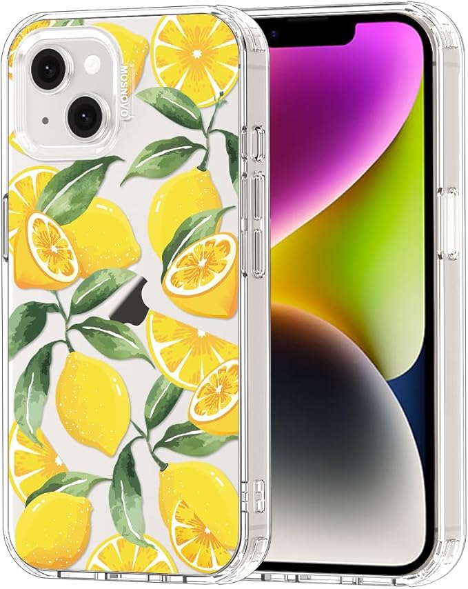 MOSNOVO for iPhone 13/14 Case | Military Grade 6.6ft Drop Tested | Clear with Lemon Design