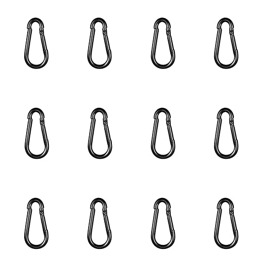Black Carabiner, Heavy Duty Galvanized Steel Spring Snap Hook Carabiner Clips with 120LBS Holding Capacity, Ideal for Outdoor, Hammock, Swing and Travel (12PCS M4 1.6Inch)