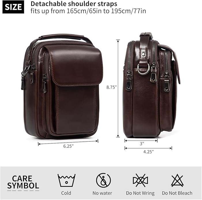 Augus Leather Small Messenger Bag For Men Crossbody Handbag Shoulder Sling Travel Bags for Men Purse Daypack Magnetic Buckle