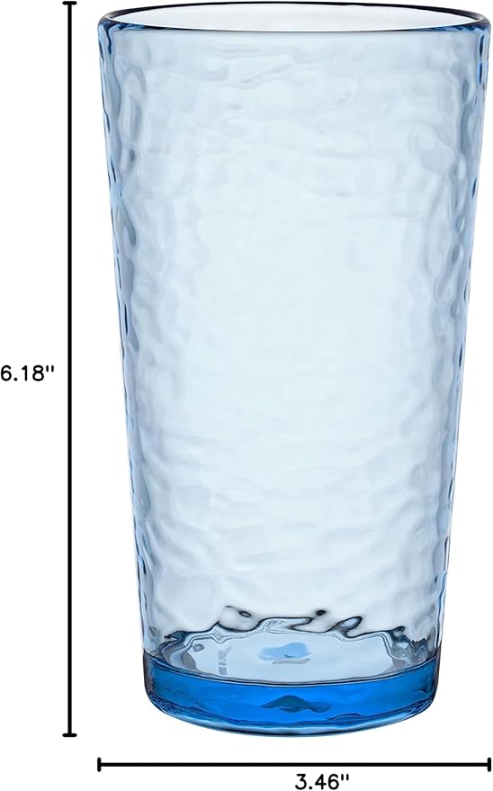 KLIFA- NICE- 20 ounce, Set of 6, Acrylic Highball Drinking Glasses, BPA-Free, Stackable Plastic Drinkware, Dishwasher Safe Cups, Blue