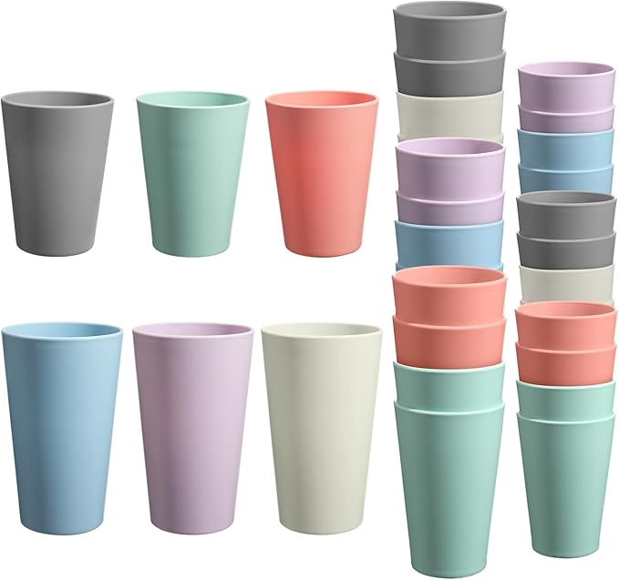 HEYCOME 24 Pcs Unbreakable Plastic Cups Set, 12 Pcs 14 oz and 12 Pcs 20 oz Reusable Plastic Cups, Stackable Water Tumblers, Drinking Cup for Kitchen, BPA-free, Dishwasher and Microwave Safe, 6 Colors