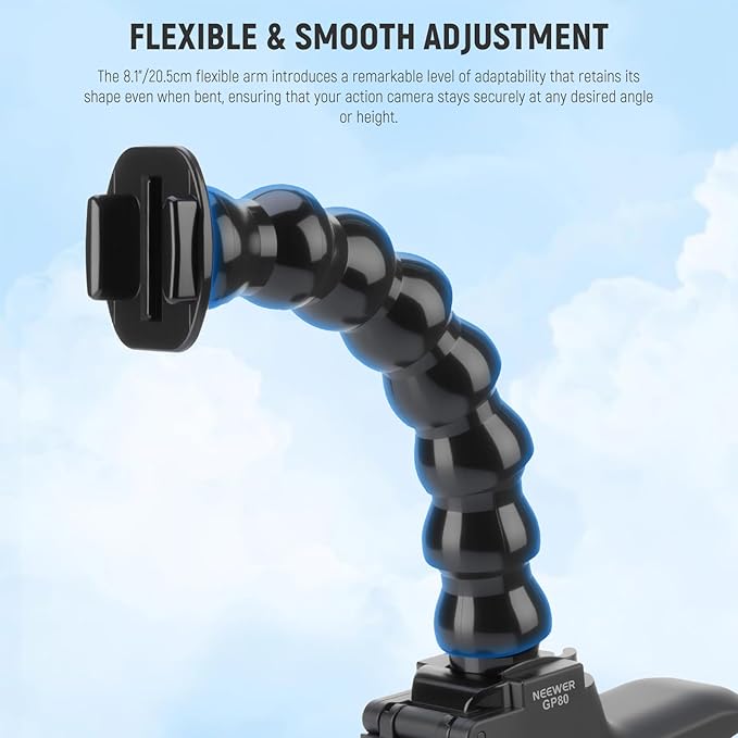 NEEWER Flexible Clamp Mount Compatible with GoPro DJI Action Cameras, Jaw Flex Super Clamp Holder, Desk Pole Clip Mount with Tube & Adapter Accessories for Photography & Video Recording, GP-80