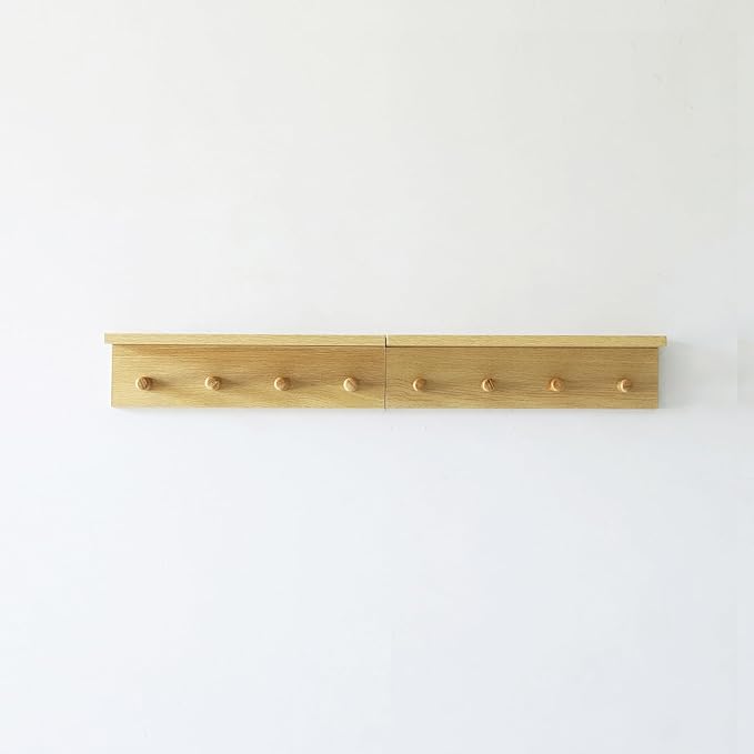 Entrance Coat Rack ，Coat Hooks, Wall-Mounted Wooden Hook Rack, Wall-Mounted Shelves(Oak Color Finish—A-2)