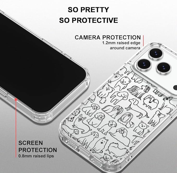 MOSNOVO for iPhone 17 Pro Case | Military Grade 6.6ft Drop Tested | Camera Control | Clear with Doodle Dog Design