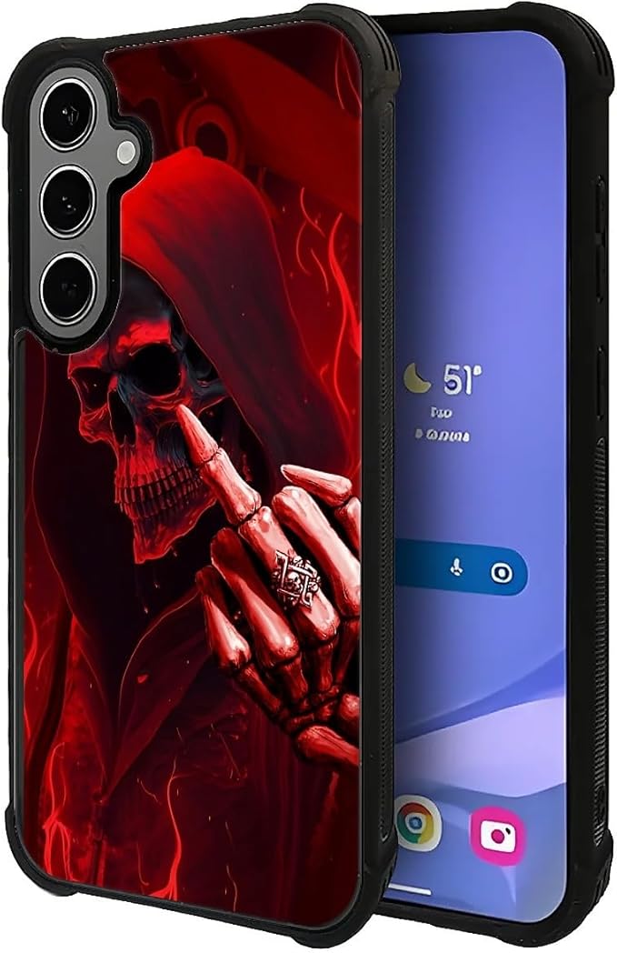 for Samsung Galaxy S24 S25 Plus Case, Gestures Funny Skull Pattern Graphic Design Girl Boy Soft Silicone Hard Acrylic Shock Protection for Samsung Galaxy S24 S25 Plus