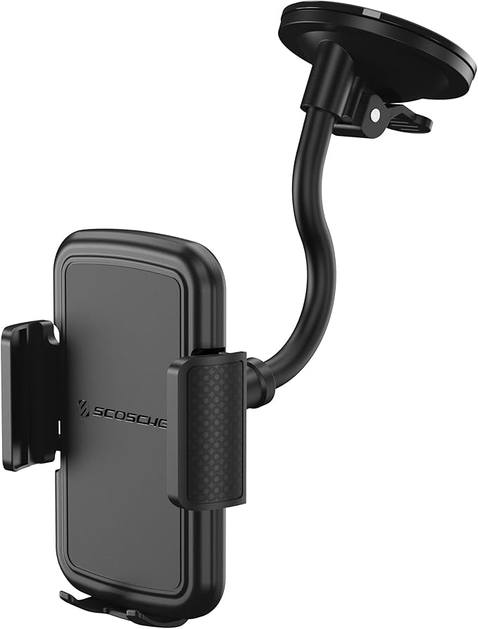Scosche 4-in-1 Universal Suction Cup Cell Phone Holder for Car Vent/Dashboard/Console/Windshield, Adjustable Hands-Free Phone Car Mount, Cellphone Stand Compatible with iPhone 16/15/14/13/12 & Android