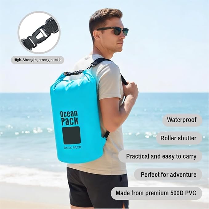 Waterproof Dry Bag Backpack Set of 3 (2L 5L 10L) – PVC Roll Top Waterproof Bags for Kayaking, Camping & Travel – Floating Compression Dry Pack for Outdoor Gear (Pink, light blue, gray)
