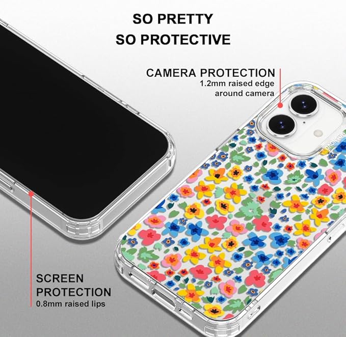 MOSNOVO for iPhone 17 Case | Military Grade 6.6ft Drop Tested | Camera Control | Clear with Little Flowers Design